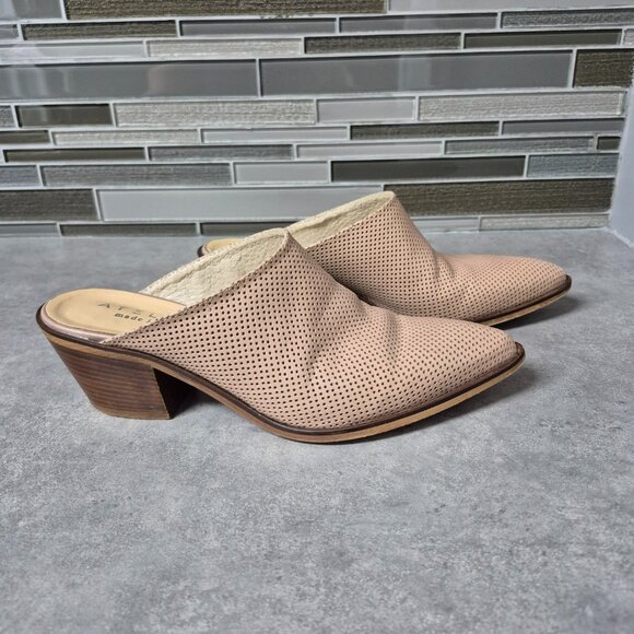 39 Ateliers Beige Perforated Leather Pointy Toe Slip On Mules Shoes - Picture 4 of 8